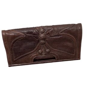 LOCKHEART Leather Butterfly Clutch Brown EUC